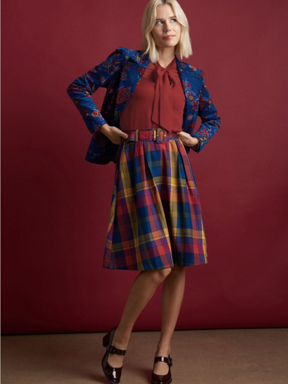 Modcloth RARE twirled series retro maximalist preppy plaid fall swing skirt, 1x
